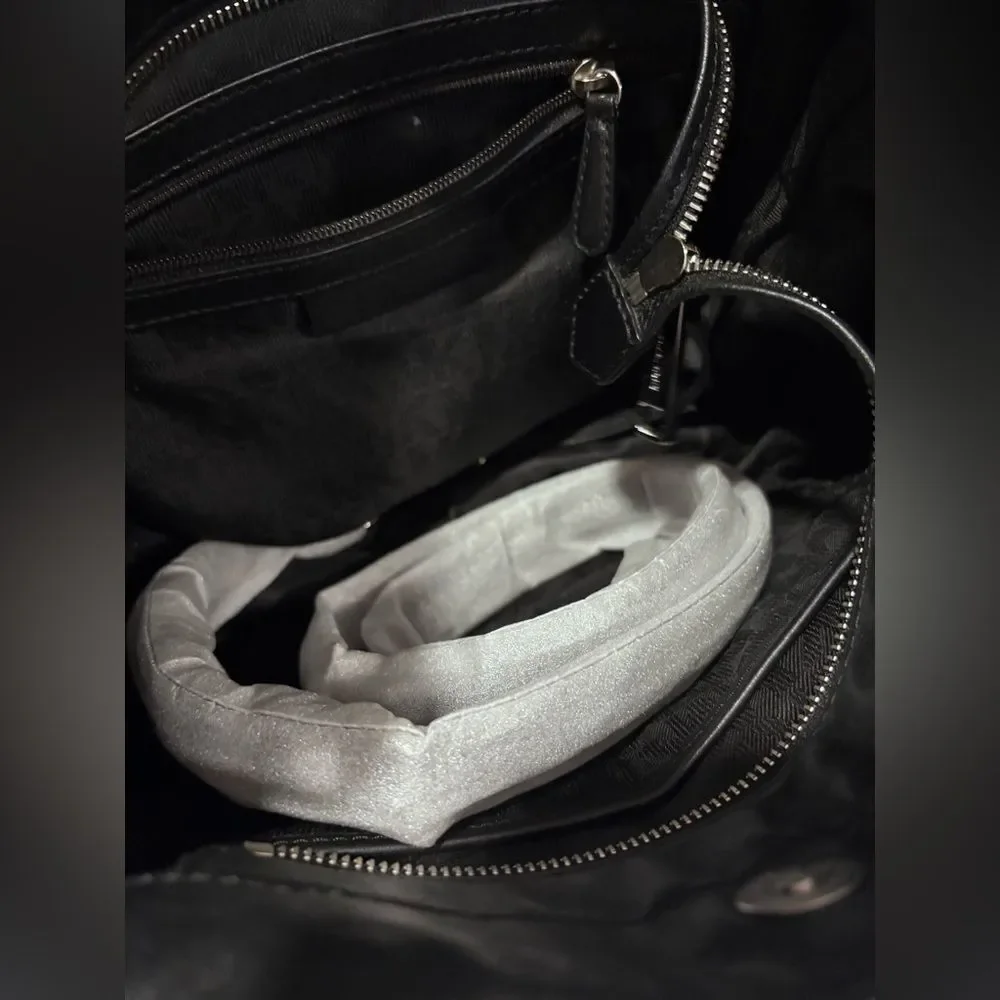 Michael Kors Isabel large convertible black leather shoulder bag snakeskin